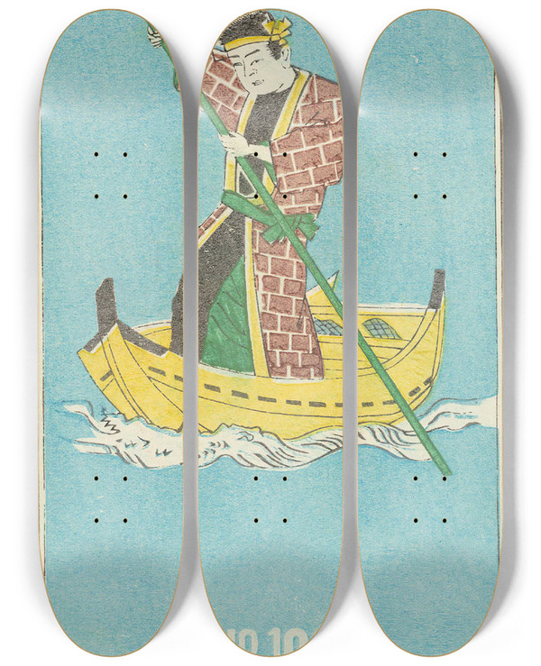 Triptych art skateboard deck of Jinta Hirayama Illustrated Catalogue Of Daylight Bomb Shells No 100 by Jinta Hirayama (19-)