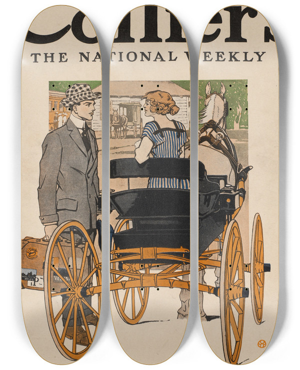Triptych art skateboard deck of Edward Penfield Colliers The National Weekly Goodby Summer by Edward Penfield (1866-1925)