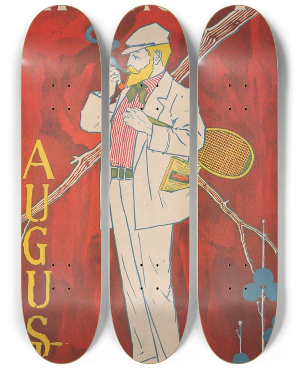 Triptych art skateboard deck of William Carqueville Lippincotts August by William Carqueville (1871-1946)