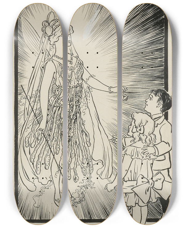 Triptych art skateboard deck of William Wallace Denslow Take This Talisman Said The Fairy by William Wallace Denslow (1856-1915)