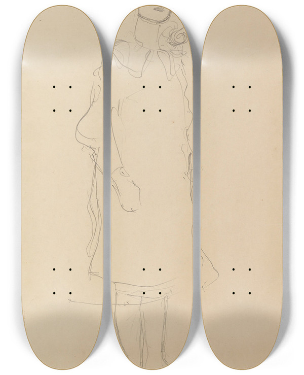 Triptych art skateboard deck of Gustav Klimt Mda Primavesi With Coat Standing by Gustav Klimt (1862-1918)