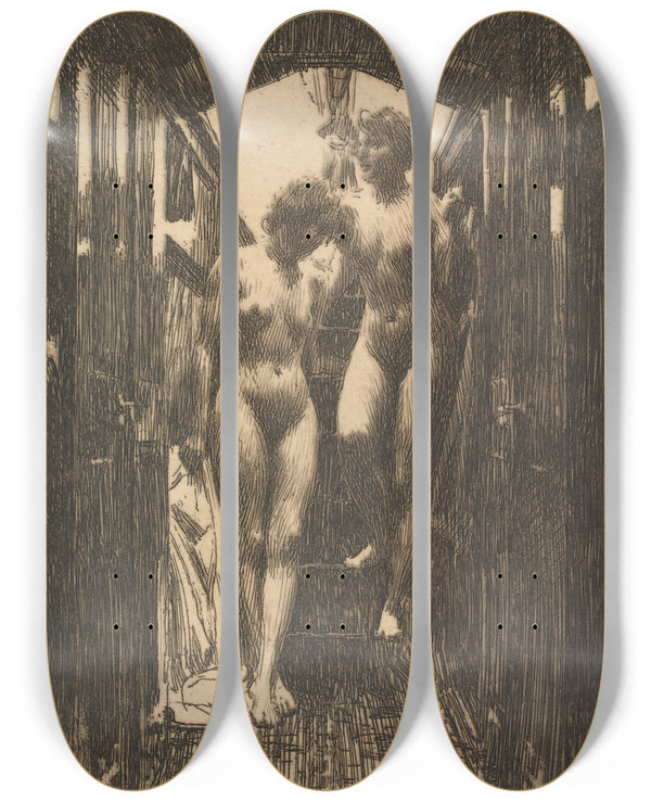 Triptych art skateboard deck of Anders Zorn Cabin by Anders Zorn (1860-1920)