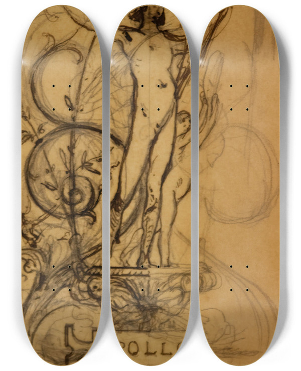 Triptych art skateboard deck of Lucolivier Merson Apollo by Luc-Olivier Merson (1846-1920)