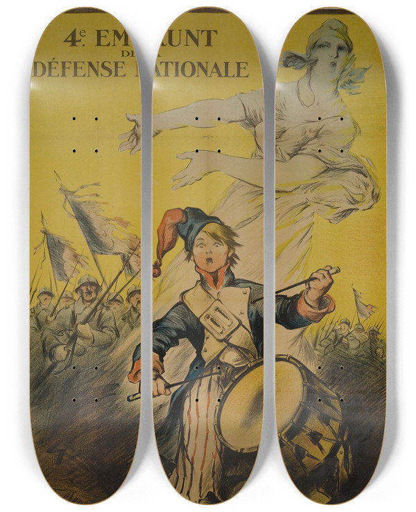 Triptych art skateboard deck of Marcel Falter 4E Emprunt De La Dfense Nationale by Marcel Falter (1866)