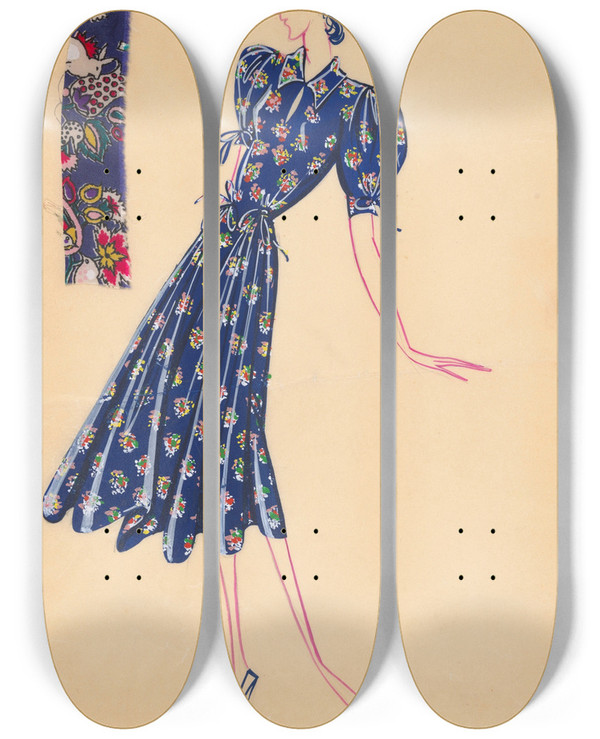 Triptych art skateboard deck of Jeanne Lanvin Frivole by Jeanne Lanvin (1867-1946)