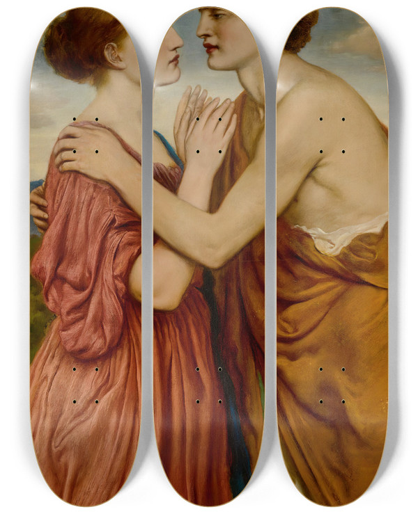 Triptych art skateboard deck of Simeon Solomon Damon And Aglae by Simeon Solomon (1840-1905)