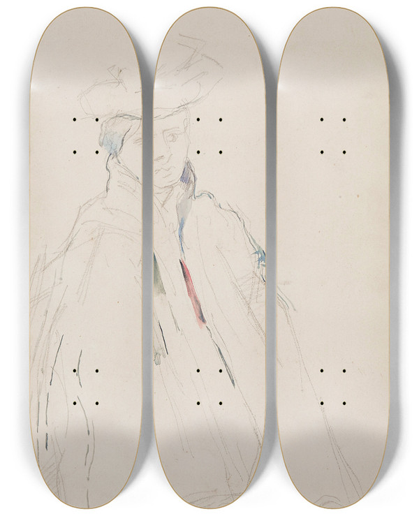 Triptych art skateboard deck of Paul Czanne Femme La Mante by Paul Cezanne (1839-1906)