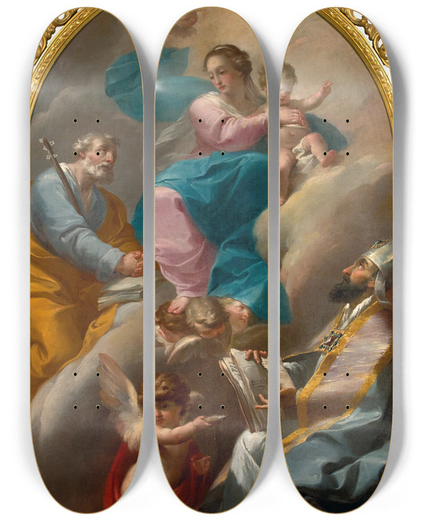 Triptych art skateboard deck of Gaetano Gandolfi The Holy Family With Saint Augustine_2 by Gaetano Gandolfi (1734-1802)