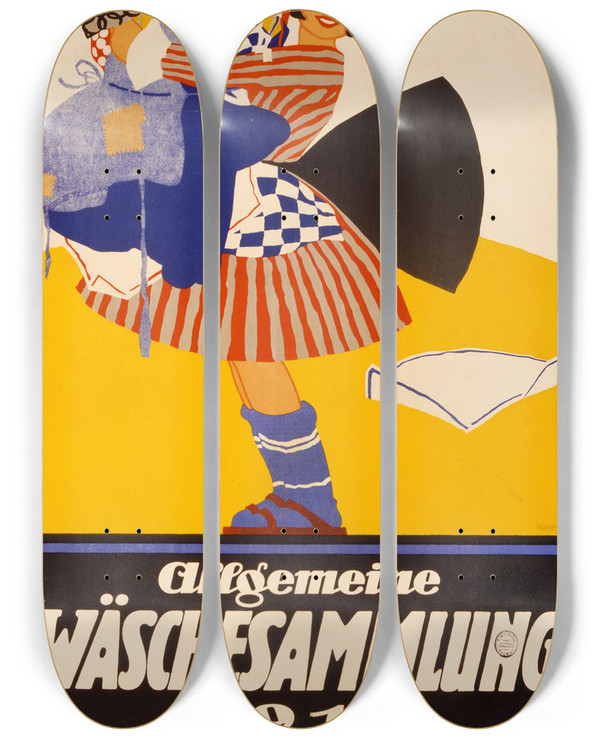 Triptych art skateboard deck of Franz Griessler Allgemeine Wschesammlung 1917 by Franz Griessler (1897-1974)