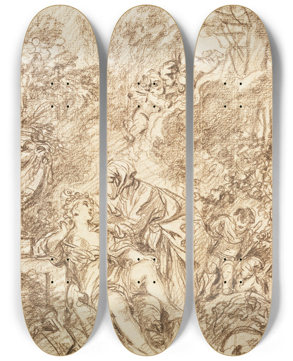 Triptych art skateboard deck of Franois Boucher Vertumnus And Pomona by Francois Boucher (1703-1770)