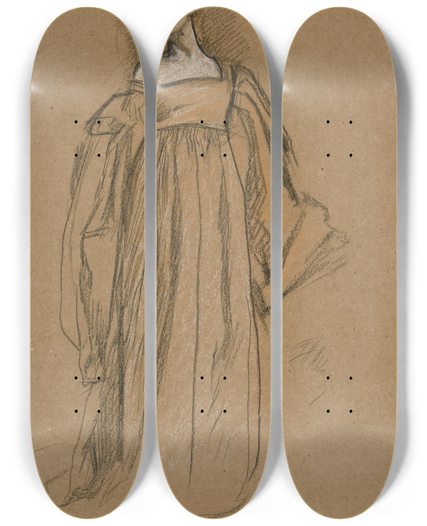 Triptych art skateboard deck of Edwin Austin Abbey Figure Study For Measure For Measure Iii by Edwin Austin Abbey (1852-1911)