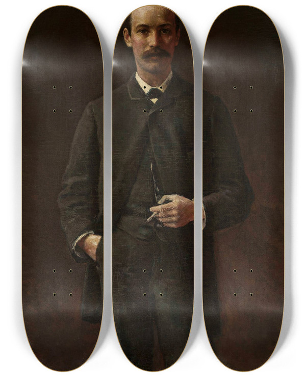 Triptych art skateboard deck of Aleksander Gierymski Portrait Of Artur Gruszecki by Aleksander Gierymski (1850-1901)