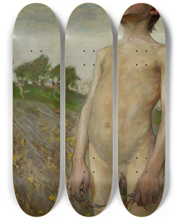 Triptych art skateboard deck of Wojciech Weiss Springtime by Wojciech Weiss (1875-1950)