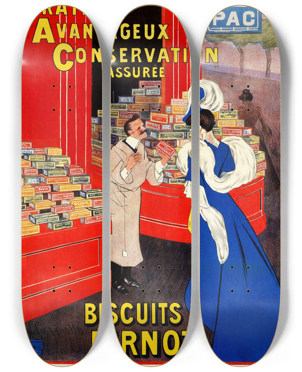 Triptych art skateboard deck of Leonetto Cappiello Paquet Pernot by Leonetto Cappiello (1875-1942)