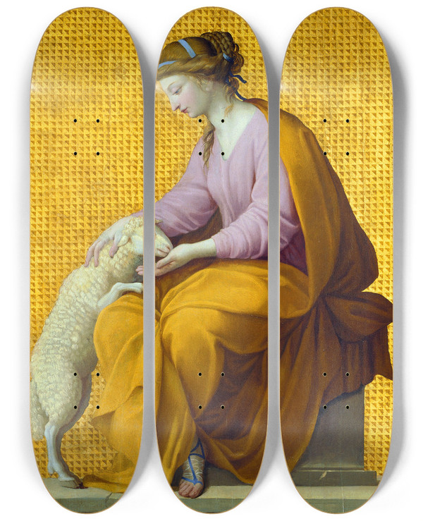 Triptych art skateboard deck of Eustache Le Sueur Meekness by Eustache Le Sueur (1616-1655)