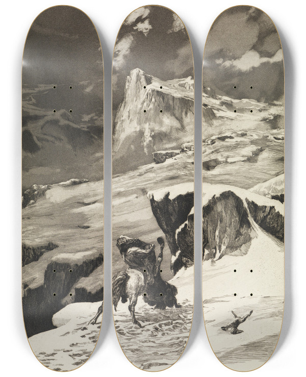 Triptych art skateboard deck of Max Klinger Kmpfende Centauren Intermezzi Opus Iv Blatt 5 by Max Klinger (1857-1920)