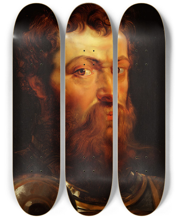 Triptych art skateboard deck of Peter Paul Rubens Warrior by Peter Paul Rubens (1577-1640)