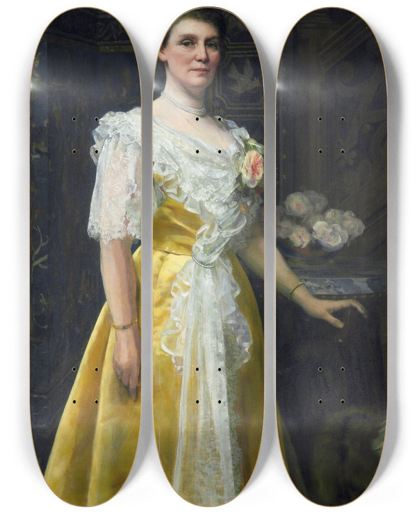 Triptych art skateboard deck of William Clarke Wontner Portrait Of A Lady by William Clarke Wontner (1857-1930)