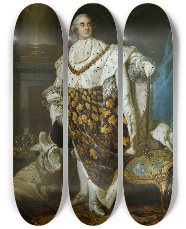 Triptych art skateboard deck of Joseph Siffred Duplessis Louis Xvi En Costume De Sacre by Joseph Siffred Duplessis (1725-1802)