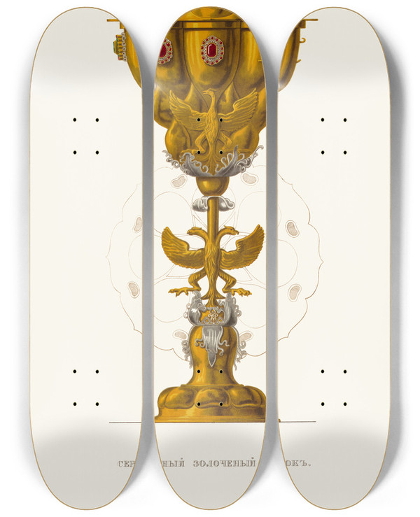 Triptych art skateboard deck of Fedor Grigoryevich Solntsev Serebrianyi Zolochenyi Kubok Ii by Fedor Grigoryevich Solntsev (1801-1892)