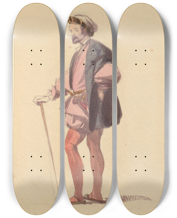 Triptych art skateboard deck of John Richard Coke Smyth Sketches Of Costume Pl087 by John Richard Coke Smyth (1808-1882)