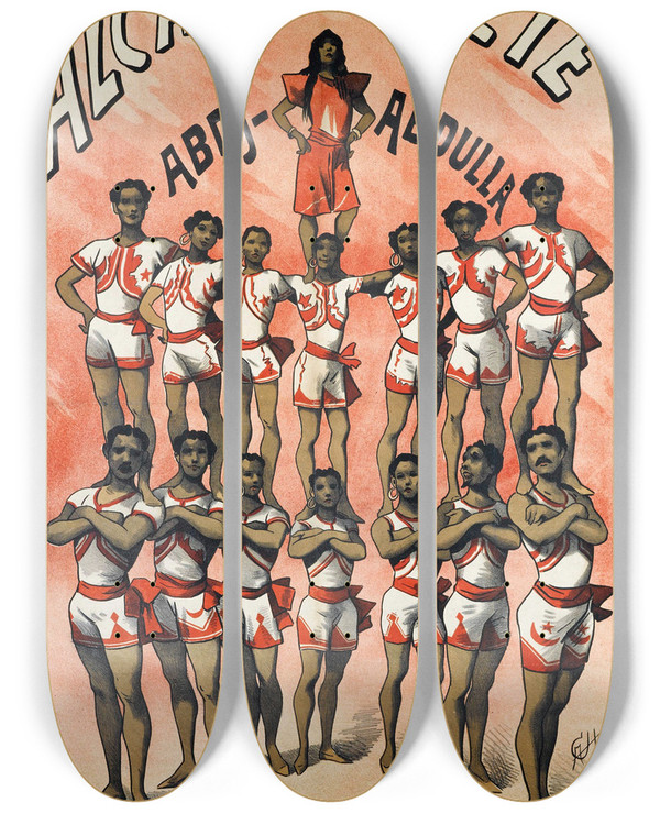 Triptych art skateboard deck of Alfred Choubrac Alcazar Dete Abdjabdulla by Alfred Choubrac (1853-1902)