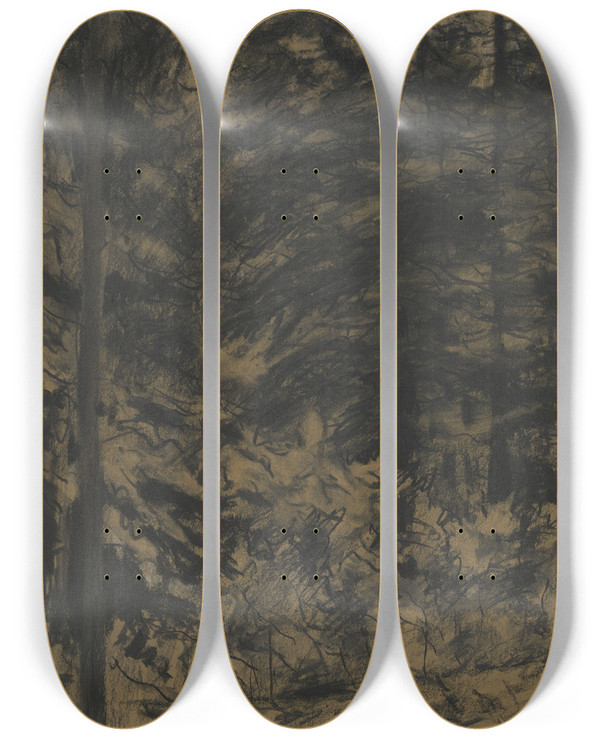 Triptych art skateboard deck of Friedrich Mook Fir Trees by Friedrich Mook (1888-1944)