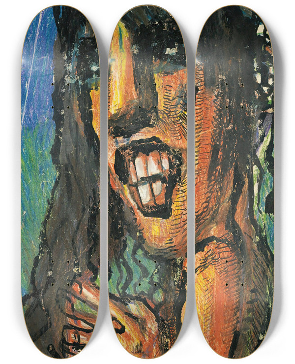 Triptych art skateboard deck of Louis Soutter Lamricaine Doit Tre Plus Grande by Louis Soutter (1871-1942)
