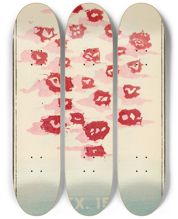 Triptych art skateboard deck of Jinta Hirayama Illustrated Catalogue Of Daylight Bomb Shells Ex 15 by Jinta Hirayama (19-)