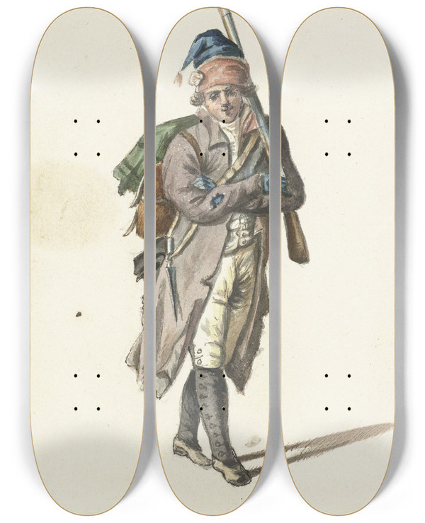 Triptych art skateboard deck of Dirk Langendijk Soldaat by Dirk Langendijk (1748-1805)