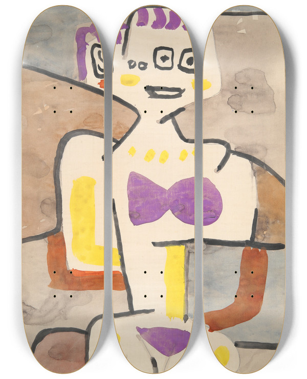 Triptych art skateboard deck of Paul Klee The Girl In Thenorth by Paul Klee (1879-1940)