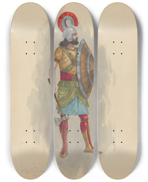Triptych art skateboard deck of Will R Barnes 2 Babylonian Capt by Will R Barnes (1939)