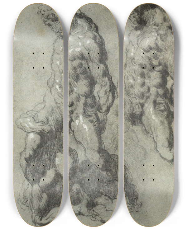 Triptych art skateboard deck of Jacopo Tintoretto Two Studies Of Samson Slaying The Philistines by Jacopo Tintoretto (1518-1594)
