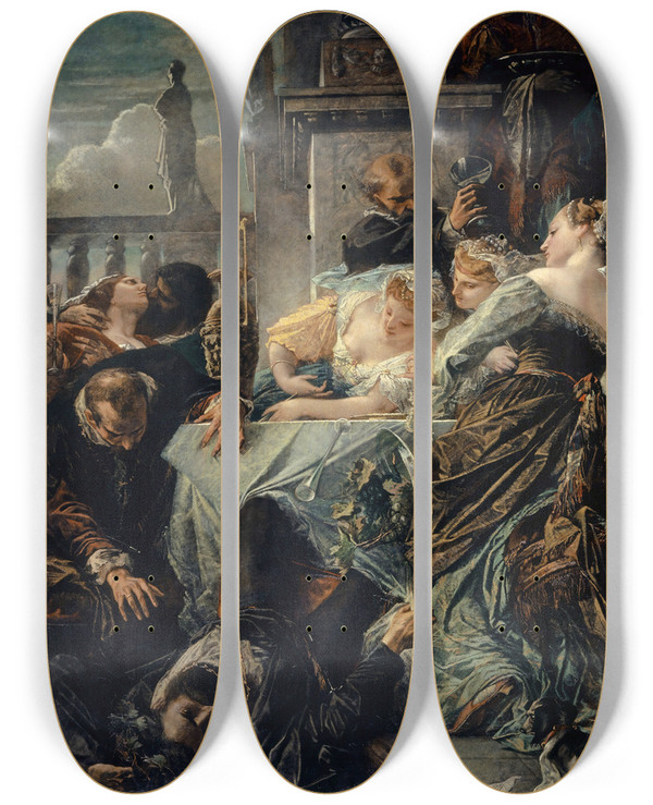 Triptych art skateboard deck of Anselm Feuerbach The Death Of Pietro Aretino by Anselm Feuerbach (1829-1880)