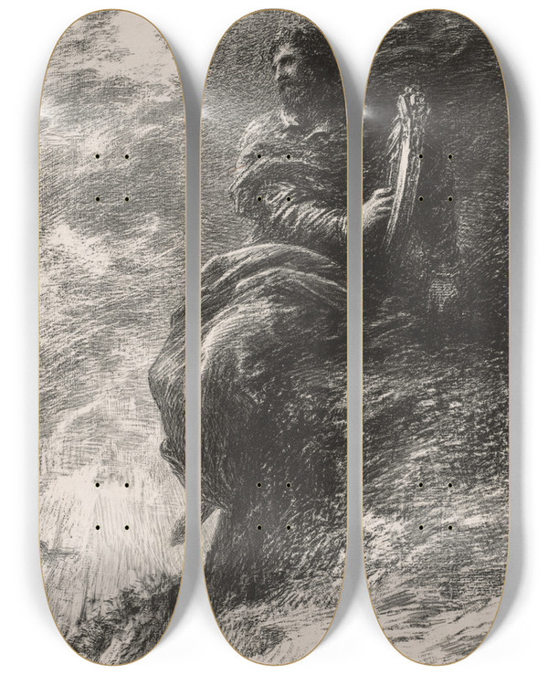 Triptych art skateboard deck of Henri Fantinlatour Harolde Dans Les Montagnes by Henri Fantin-Latour (1836-1904)