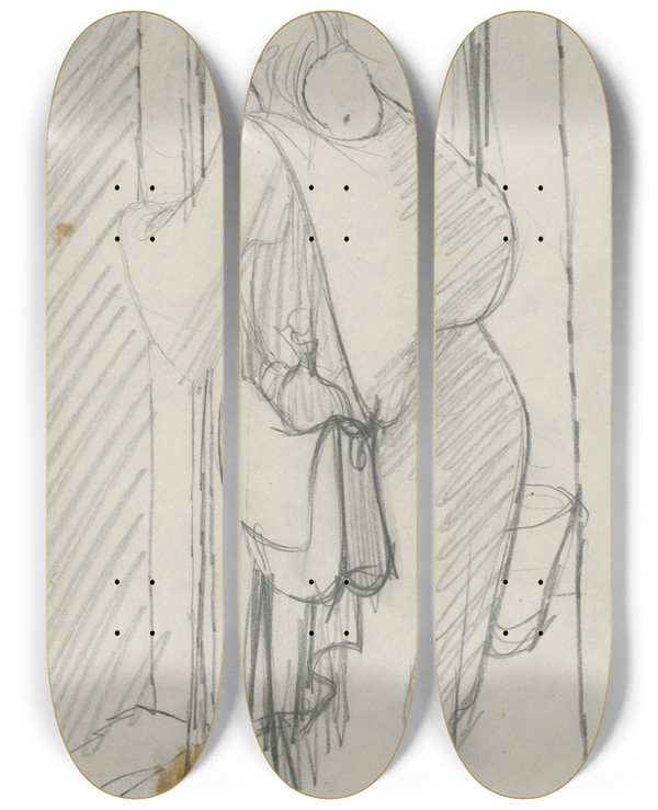 Triptych art skateboard deck of Jn Novk Woman With A Child On Her Back by Jan Novak (1921-1944)