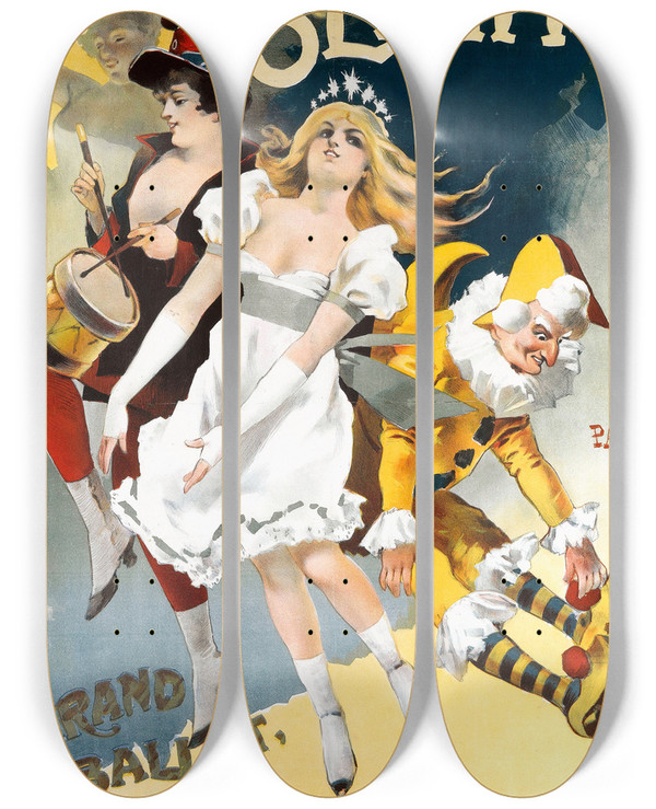 Triptych art skateboard deck of Jean De Paleologue La Fee Des Poupees by Jean de Paleologue (1855-1942)