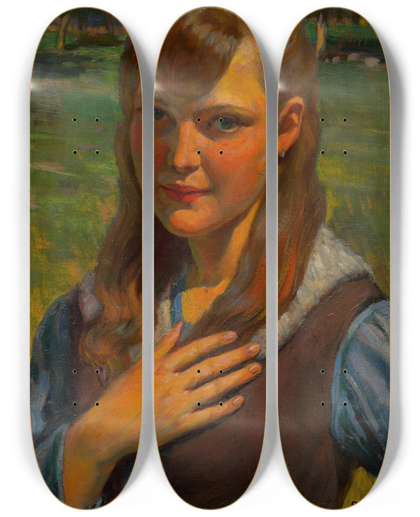 Triptych art skateboard deck of Emil Alexayolexk Podobize Dievaa by Emil Alexay-Olexk