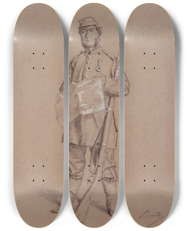 Triptych art skateboard deck of Alexandre Bida Portrait De M Goumy Pendant Le Sige De Paris by Alexandre Bida (1823-1895)