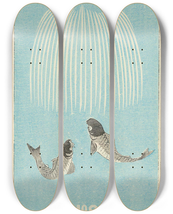 Triptych art skateboard deck of Jinta Hirayama Illustrated Catalogue Of Daylight Bomb Shells No 91 by Jinta Hirayama (19-)