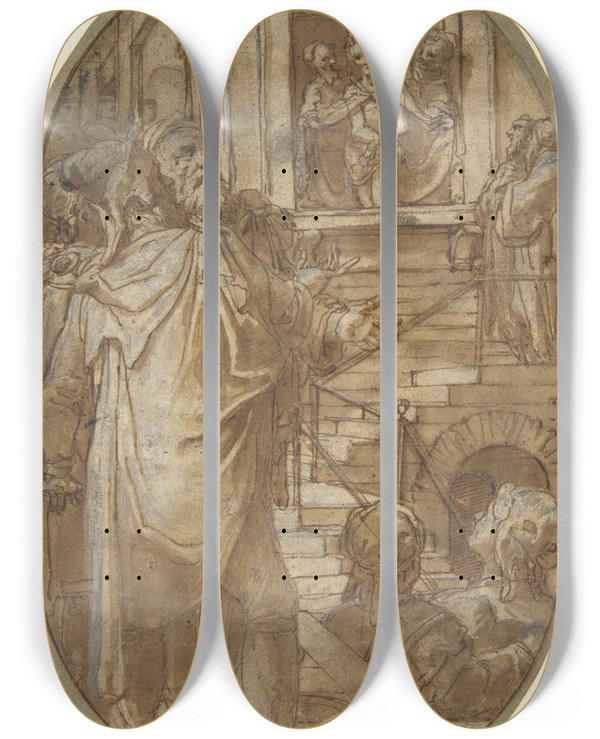 Triptych art skateboard deck of Federico Zuccaro Ecce Homo_1 by Federico Zuccaro (1542-1609)