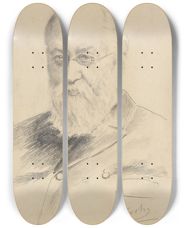 Triptych art skateboard deck of Christian Krohg Portrett Av Hans Gude by Christian Krohg (1852-1925)