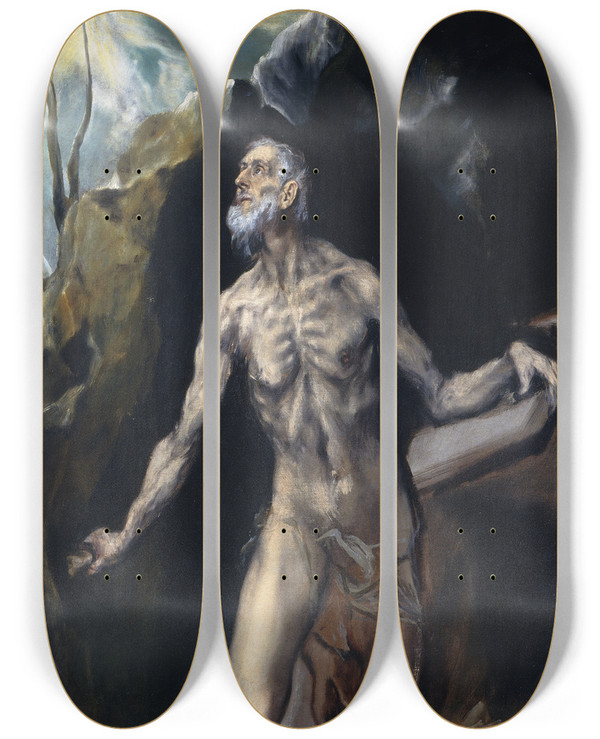 Triptych art skateboard deck of El Greco Domenikos Theotokopoulos Saint Jerome by El Greco Domenikos Theotokopoulos (1540-1614)