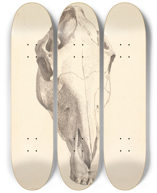 Triptych art skateboard deck of Johan Thomas Lundbye Hjortekranium by Johan Thomas Lundbye (1818-1848)