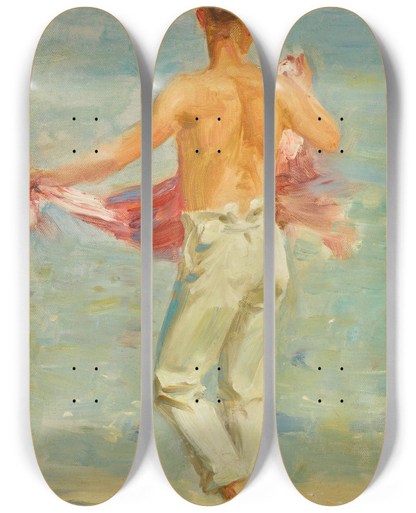 Triptych art skateboard deck of Henry Scott Tuke Preparing To Bathe by Henry Scott Tuke (1858-1929)