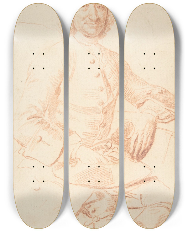 Triptych art skateboard deck of Thomas Hudson Portrait Of George Graham by Thomas Hudson (1701-1779)