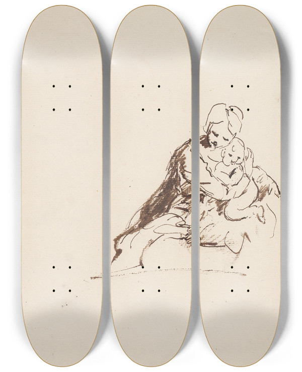 Triptych art skateboard deck of Sir Joshua Reynolds Woman And Infant_4 by Sir Joshua Reynolds (1723-1792)
