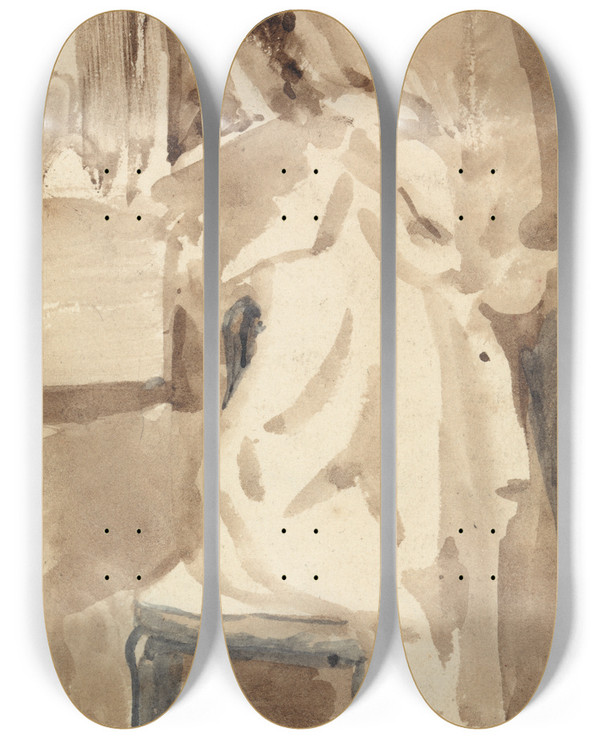 Triptych art skateboard deck of William Mulready Study For A Girl Reading by William Mulready (1786-1863)