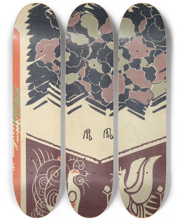 Triptych art skateboard deck of Ogino Issui Y Sketchbook Y Manga Pl15 by Ogino Issui (1900-1910)