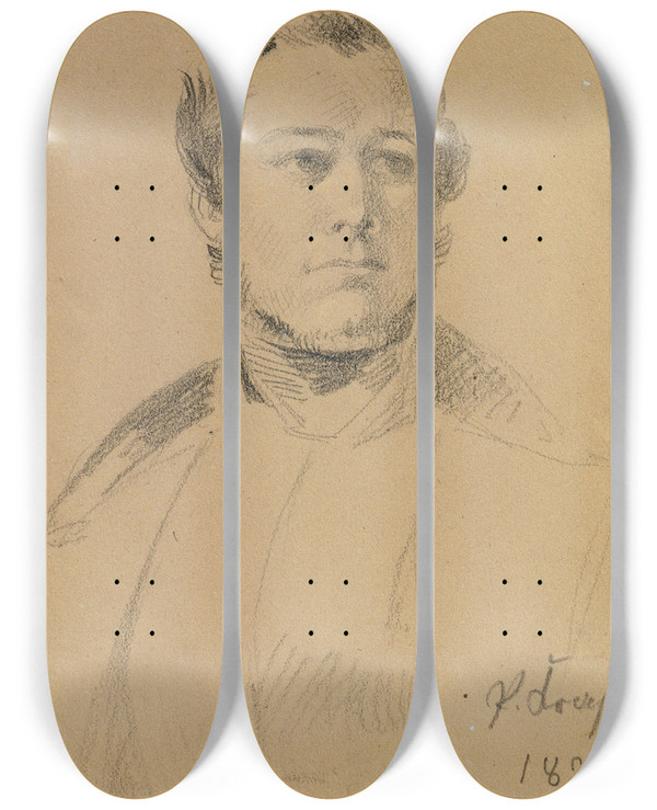 Triptych art skateboard deck of Johann Peter Krafft Portrtstudie Franz Xaver Eckl by Johann Peter Krafft (1780-1856)